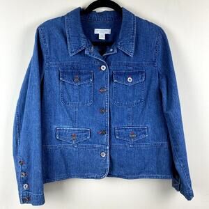 Christopher & Banks Denim Utility Jacket Womens P/M Grunge Utility Cargo Western